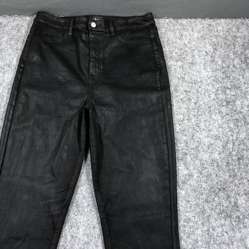 7 For All Mankind Jeans Womens 31 Black High Rise Flare Coated Stretch Denim - Picture 3 of 16